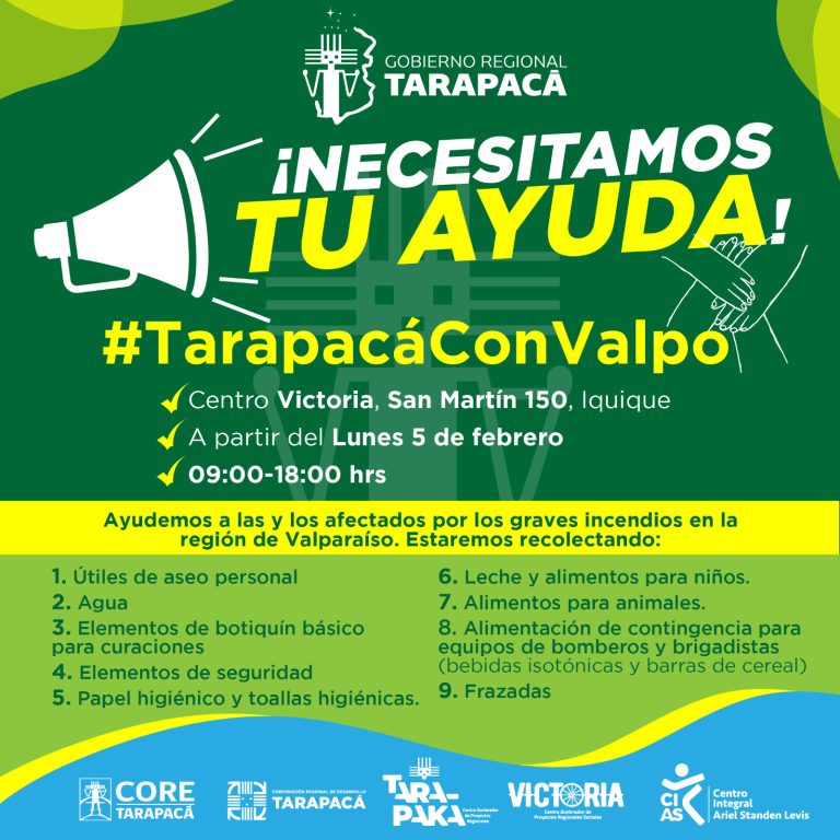 Gobierno de Tarapacá inicia campaña #TarapacáConValpo para ayudar a los afectados por los incendios en la región de Valparaíso